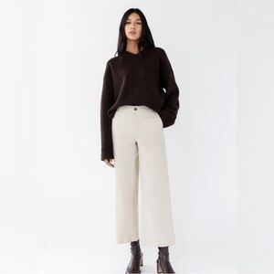 OAK + FORT Cropped Twill Wide Leg Pants - Cream / XS